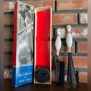 Vintage Bowling Pin Themed Accessories - Shoehorn & Brush w/ Stand